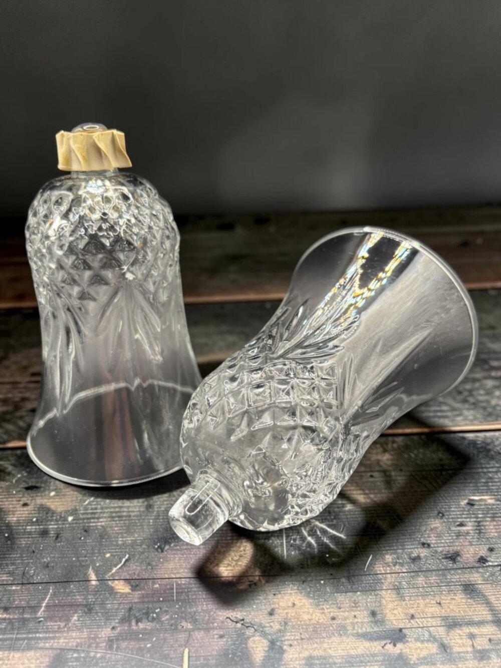 Vintage Clear Pressed Glass Peg Votive Candle Holder With Diamond Pattern  Set O